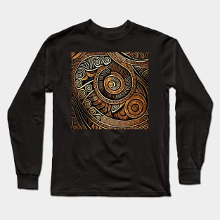 Maori pattern in black, brown and cream Long Sleeve T-Shirt